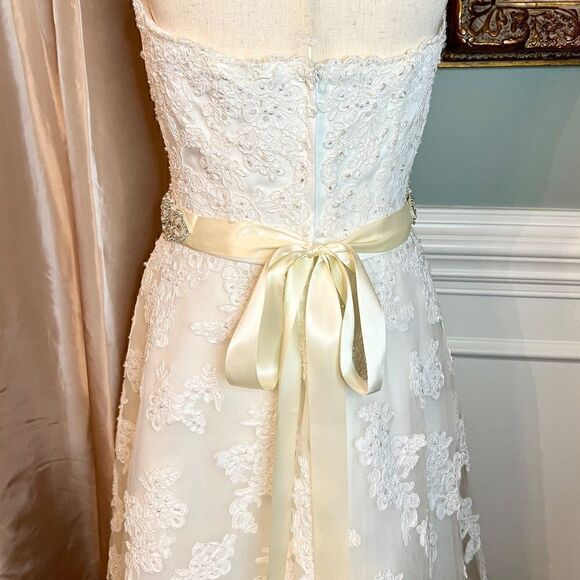 NWT Galina Beaded Strapless Tea Length Wedding Bridal Gown Dress in Ivory Size 6 - Picture 8 of 10